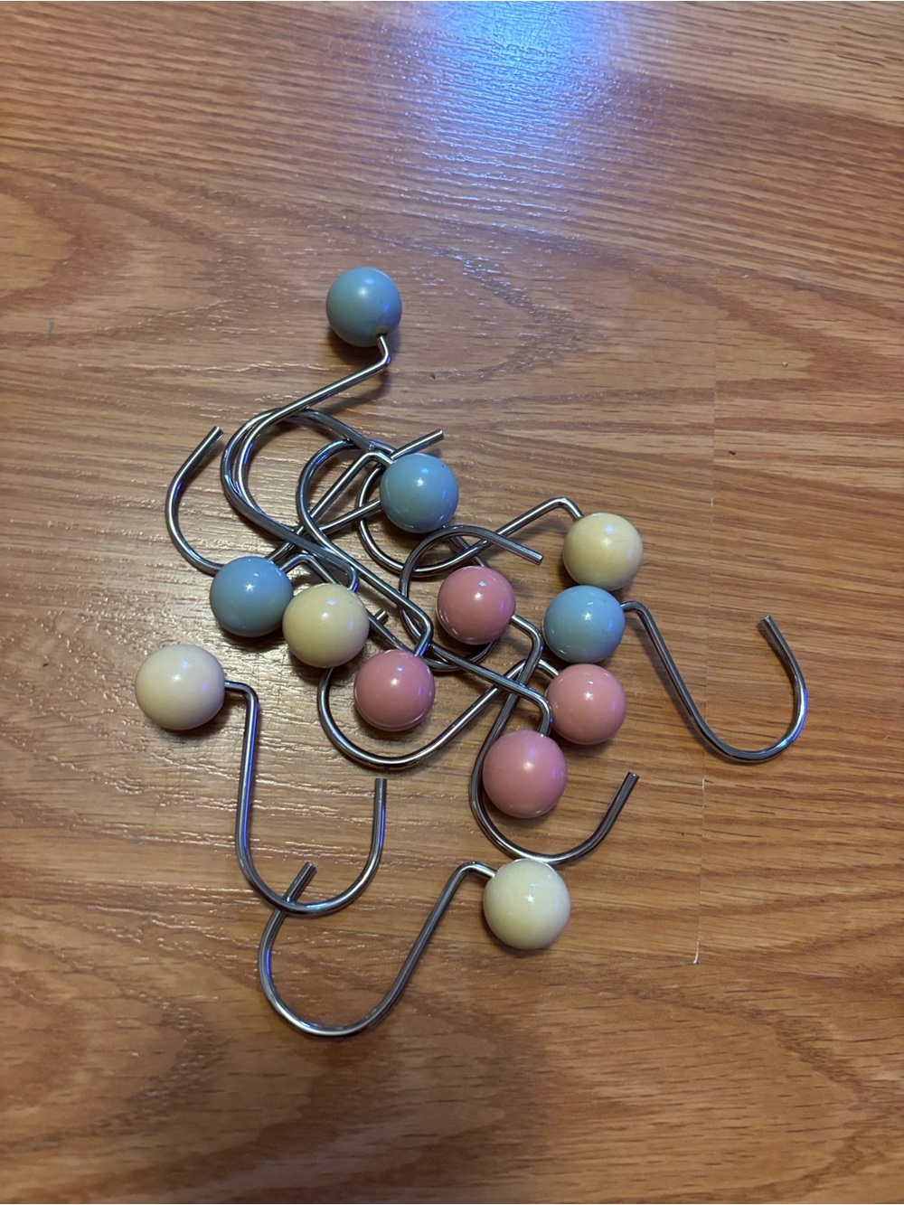 Ceramic Bead Shower Curtain Hooks - Pastel Pink, Blue & Cream